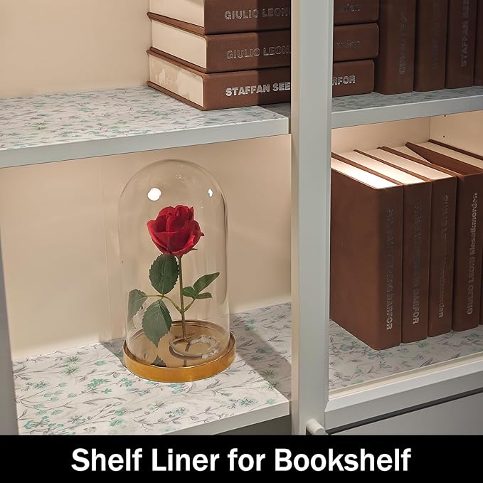 Blue and Green Floral Shelf Liners Non Adhesive and 12IN x 20FT Strong Non-Slip Shelf and Drawer Liners for Kitchen Cabinet Wire Fridge, Waterproof Shelf Drawer Liner,Easy to Clean