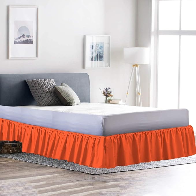 Ruffled Bed Skirt (Full XL, Orange) 18 Inch Drop Dust Ruffle with Platform, 100% Cotton 600 Thread Count Fabric, Gathered Styling, Available in All Bed Sizes and 23 Colors - Bedskirt