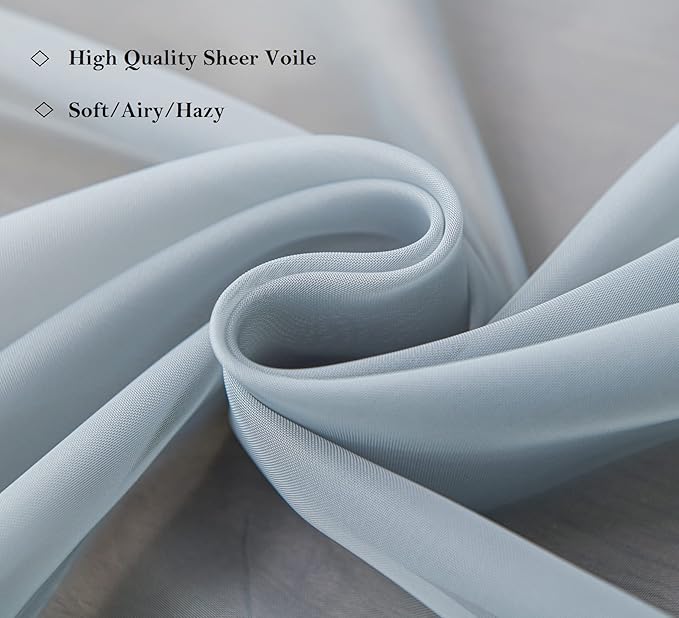 PI Grey Sheer Curtains with Grommet,Transparent Sheer Voile Window Draperies for Indoors/Bedroom 2 Panels (W52 X L108, Blue Grey)