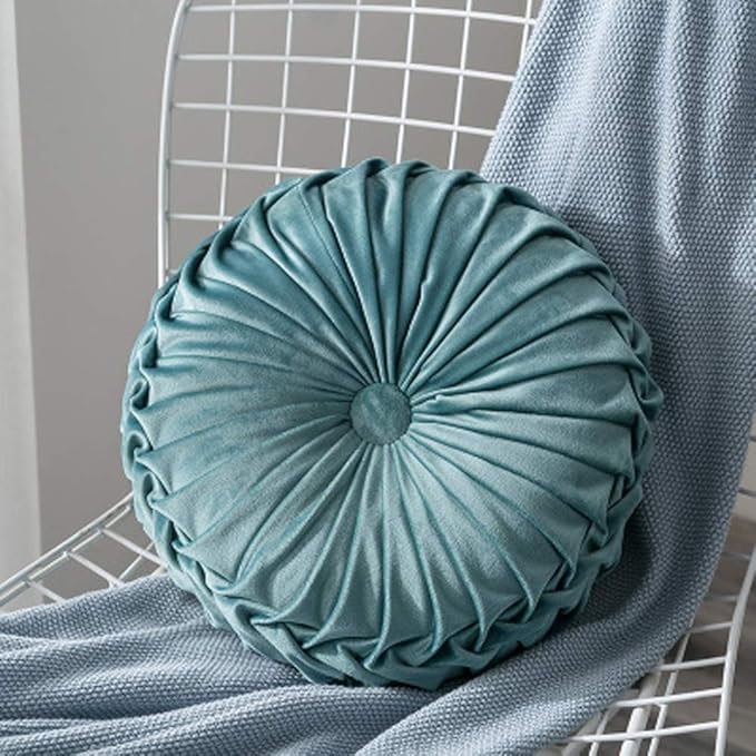 MOCOFO 14" Velvet Pleated Round Pumpkin Throw Pillow Couch Cushion Floor Pillow for Sofa Chair Bed Car Home Decorative