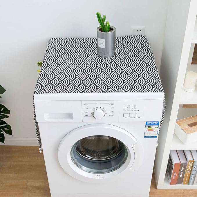 AKOAK 1 Pack 55 x 130cm /22 "x 51" Geometric Washing Machine Refrigerator Dust Cover, Multi-Purpose Household Cotton Linen Dust Microwave Cover, with Storage Pouch (Fish Scale)