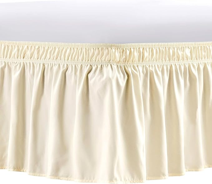 Ivory Wrap Around Bed Skirts with 16" Drop - Three Sides Fabric Adjustable Elastic Dust Ruffle Silky Soft -600 TC Stretchy Bed Skirt-Twin XL(39"X 80") Ivory
