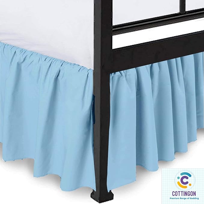 Cottingon Ruffled Bed Skirt with Split Corners-Dust Ruffle - 22" Drop 100% Microfiber Soft,Sheen & Luxurious Look - Bed Skirts (Light Blue -Queen)