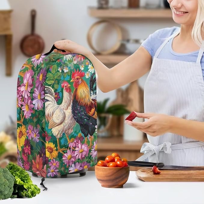 Rooster Flower Blender Dust Cover Stand Mixer or Coffee Maker Appliance Covers, Anti Fingerprint Polyester Dust Proof Stain Resistant Blender Cover for Home Kitchen