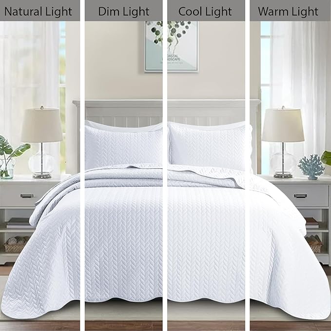 IR Imperial Rooms Twin Quilt Bedding Set Size (68” x 86”) + 1 Pillow Shams (20” x 26” + 2”) - 2 Pcs All Season Lightweight Reversible Microfiber Coverlet Embossed Quilt Bedspread (White)