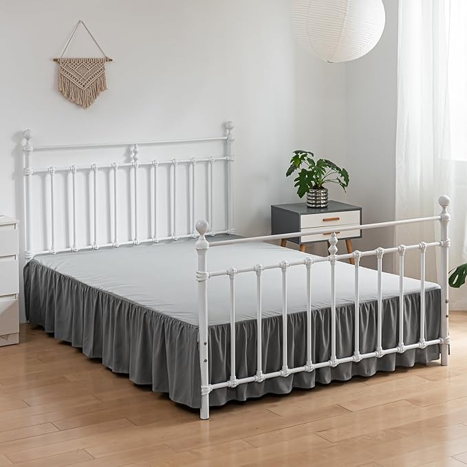 Bed Skirt Full Size Ruffled Bed Skirts with Split Corners, 12 Inch Drop Dust Ruffle Bed Skirt with Platform,Gray