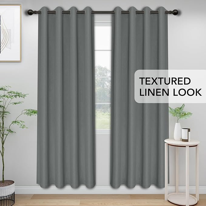 Easy-Going Linen Look Blackout Curtain Grommet Window Curtain Drapes for Bedroom, Living Room Thermal Insulated Room Darkening (2 Panels, 52x108 inch, Grey)