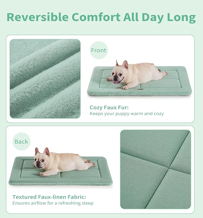 MADE 4 PETS Dog Crate Pad Bed for Extra Large Dogs, Washable & Reversible, Anti-Slip Kennel Mat for Cozy Sleeping, Soft Fluffy Dog Bed for Indoor & Outdoor Use, 48"x30", Green