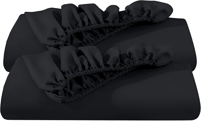 Bare Home 2-Pack Fitted Bottom Sheets Twin - Premium 1800 Ultra-Soft Wrinkle Resistant Microfiber - Deep Pocket (Twin, Black)