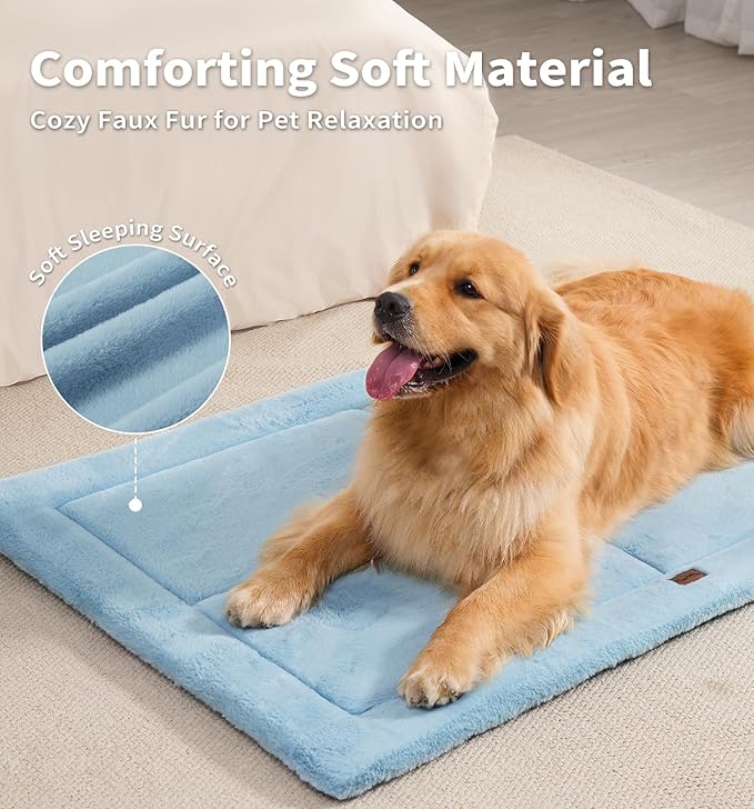 MADE 4 PETS Dog Crate Pad Bed for Large Dogs, Washable & Reversible, Anti-Slip Kennel Mat for Cozy Sleeping, Soft Fluffy Dog Bed for Indoor & Outdoor Use, 41"x29", Blue
