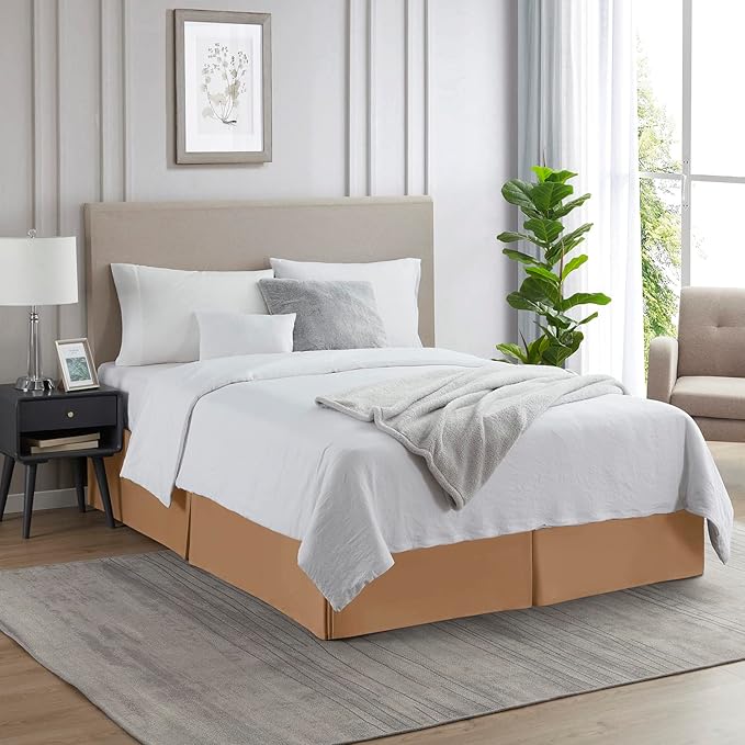 Nestl Light Brown Bed Skirt Cal King Size - Cal King Bed Skirt 14 Inch Drop - Brushed Microfiber Bed Skirts - Hotel Quality Pleated Bed Skirt - Shrinkage & Fade Resistant