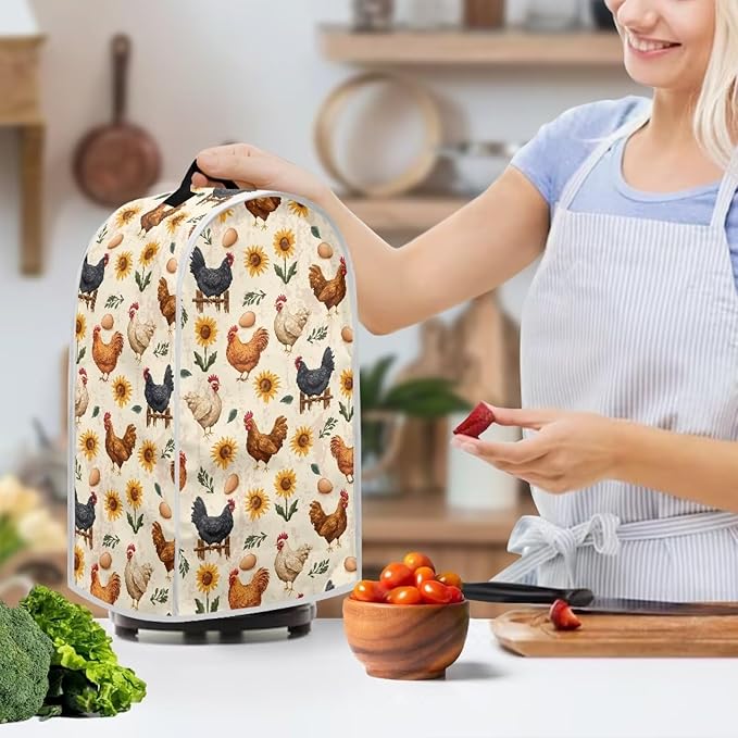 Talayituse Rooster Chicken Egg Sunflower Print Blender Dust Cover with Handle, Stand Mixer or Coffee Maker Appliance Covers Anti Fingerprint Dust Proof Stain Resistant Blender Cover for Home Kitchen