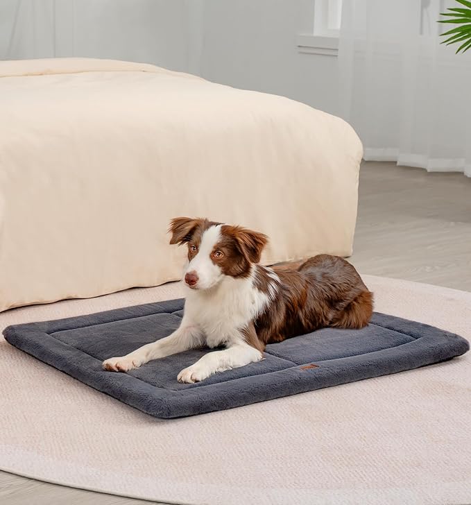MADE 4 PETS Dog Crate Pad Bed for Medium Dogs, Washable & Reversible, Anti-Slip Kennel Mat for Cozy Sleeping, Soft Fluffy Dog Bed for Indoor & Outdoor Use, 29"x21", Dark Gray