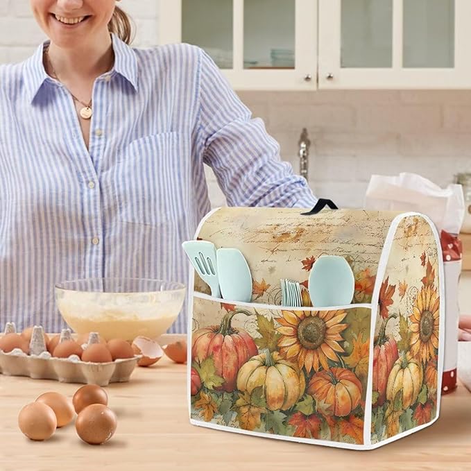 Pumpkin Mixer Cover for Kitchen Aid 6-8 Qt Mixer, Maple Leaf Small Appliance Dust Covers Universal for Air Fryers, Coffee Makers, Kitchen Decor Gift for Friends