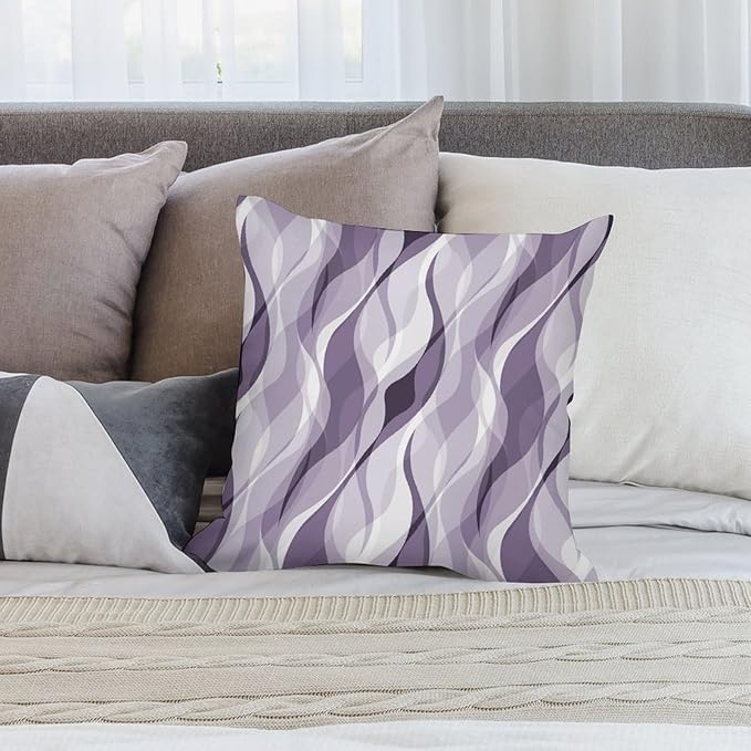 Lavender Throw Pillow Covers Modern Purple and Grey Striped Decorations for Bedroom Living Room Farmhouse Sofa Pillows Bed Couch 16x16 Inch