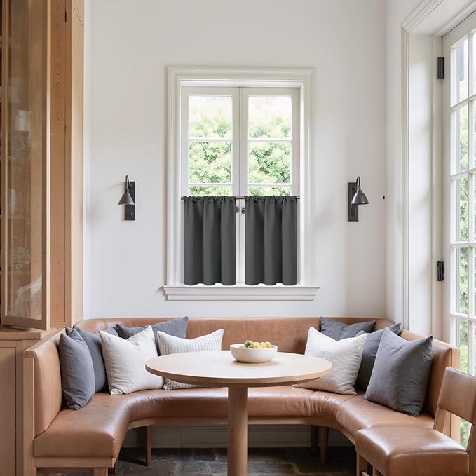 BGment Small Cafe Curtains 24 Inch Length - Half Drapes with Rod Pocket Privacy Blackout Blinds for Bathroom Kithchen Window Over Sink, Dark Grey, 2 Panels, 29 x 24 Inch