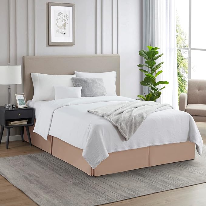Nestl Taupe Full Bed Skirt - Full Size Bed Skirt 14 Inch Drop - Brushed Microfiber Bed Skirts - Hotel Quality Pleated Bed Skirt - Shrinkage & Fade Resistant