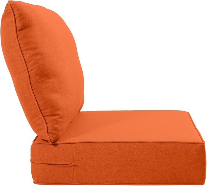 Luxury 24x24x6 Inch Patio Chair Cushions Set of 3 - Memory Foam Deep Seat Water-Resistant Patio Cushion for Lawn Dining Rocking Swivel Chairs Loveseat 3-Seater Sectional Sofa - Orange