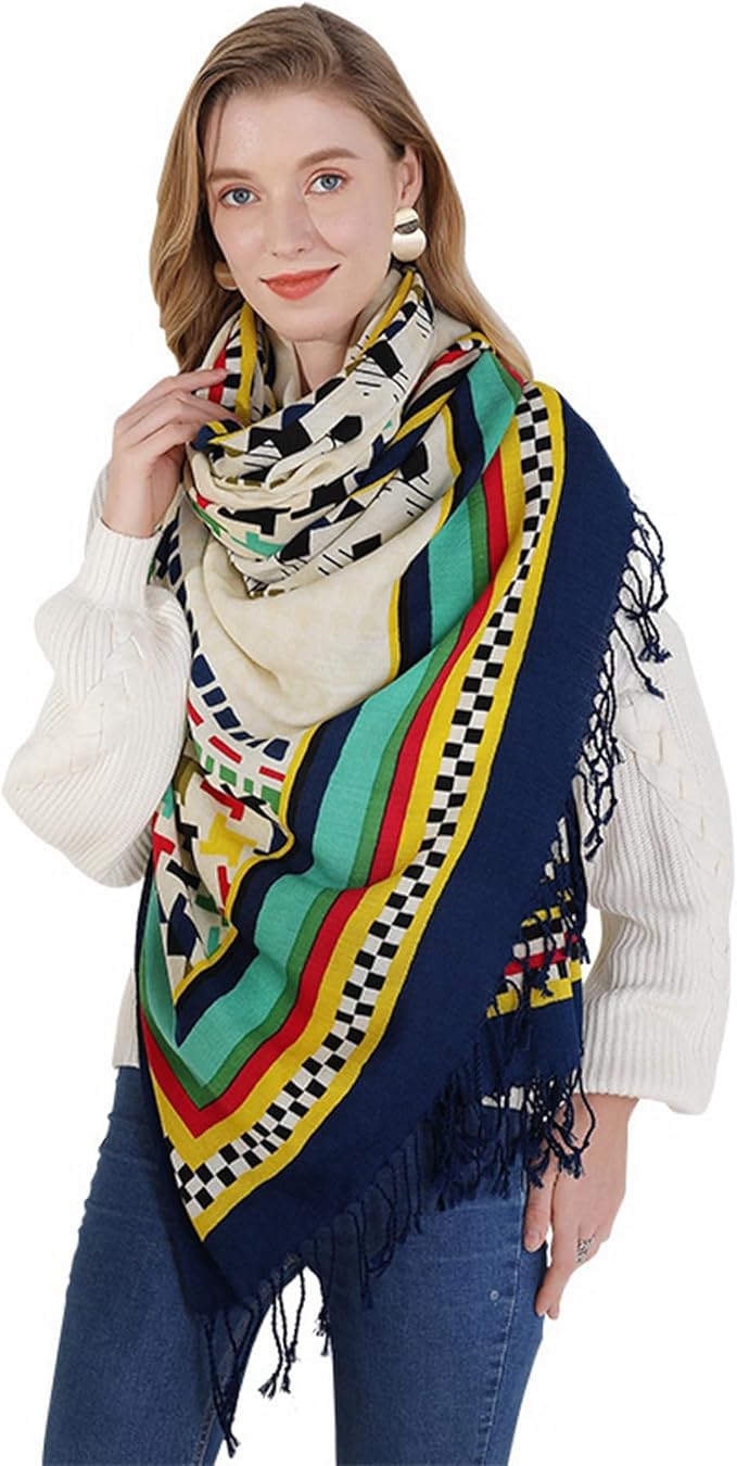 DANA XU 100% Merino Wool Pashmina Shawl for Women 96"x43", Oversized Cashmere Wrap with Tassels, Floral Travel Blanket Cape