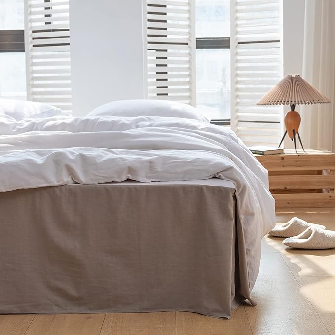 BISELINA French Linen Bed Skirt with Pleated Corner 14-Inch Tailored Drop Natural Flax Cotton Blend Basic Dust Ruffle Soft Cozy Farmhouse Bedding (14" Twin, Basic Grey)