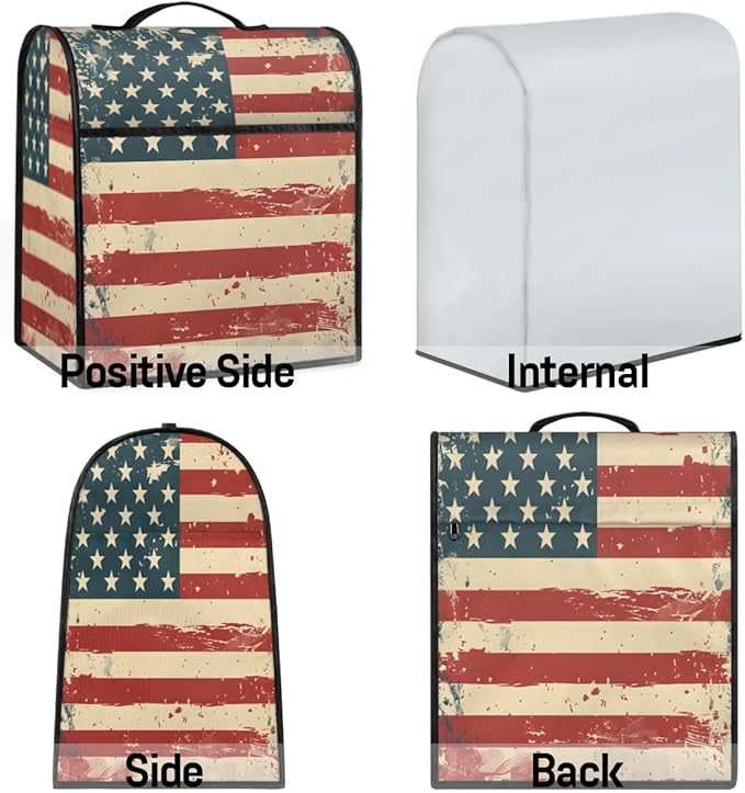 Stand Mixer Cover for 6-8 Quarts Mixer Kitchen Mixer Cover Fits Tilt Head & Bowl Lift Models Stars Stripes Dust Cover for Coffee Maker with Pockets