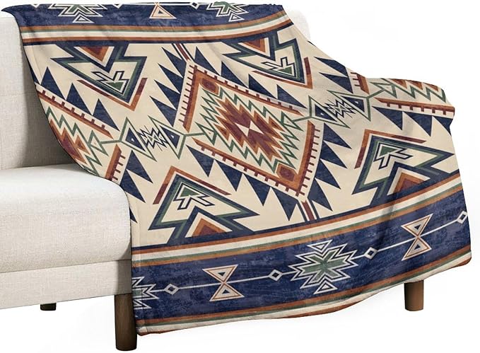 Native Throw Blanket, Southwest Tribal Aztec Pattern Vintage Abstract Ethnic Geometric Print Couch Sofa Bed Plush Throw Blanket 40"x50"