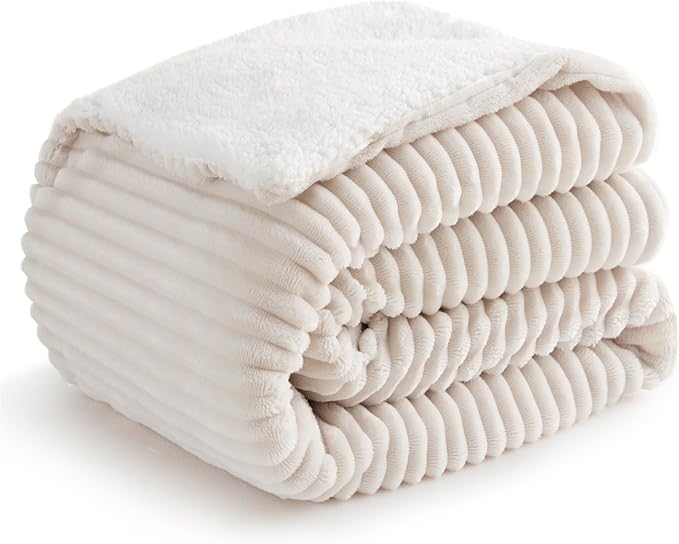 Sherpa Blankets Queen Size - Fleece Queen Blanket for Bed, Soft and Warm Throw Blanket for Winter, 90" x 90", Cream
