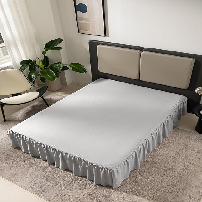Light Grey Bed Skirt King Size Ruffled Bed Skirt with Split Corners, King Bed Skirt 14 Inch Drop, King Size Bed Skirt Grey for Ruffled Bed Skirt with Split Corners, Bed Skirt King Size