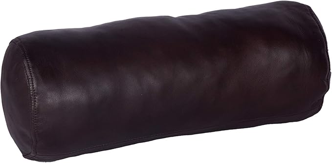 Neck Roll Pillow Cushion Cover, 20x6 Inch Full Moon Round Bolster Pillow Case, Cylinder Soft Lambskin Leather Pillowcase for Head, Spine & Neck Support During Sleep - Dark Brown Pack of 2
