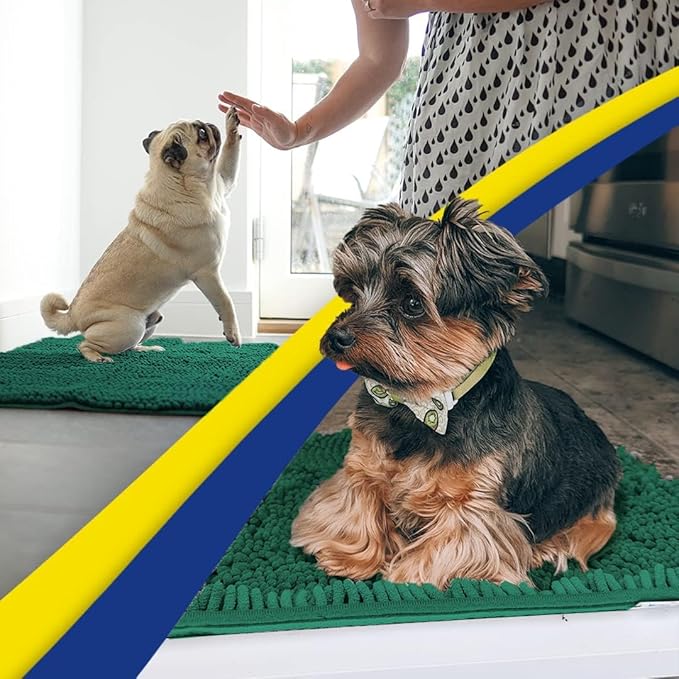 Muddy Mat® AS-SEEN-ON-TV Highly Absorbent Microfiber Door Mat and Pet Rug, Non Slip Thick Washable Area and Bath Mat Soft Chenille for Kitchen Bedroom Indoor and Outdoor - Dark Green 36" x 120"