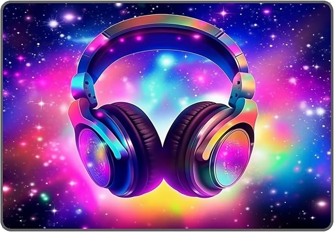 Galaxy Game Area Rug Large Music Headphone Rugs Colorful Throw Rug Non-Slip Carpet Doormats for Living Room Bedroom Apartment Dorm Floor Mat 71 in x 47 in