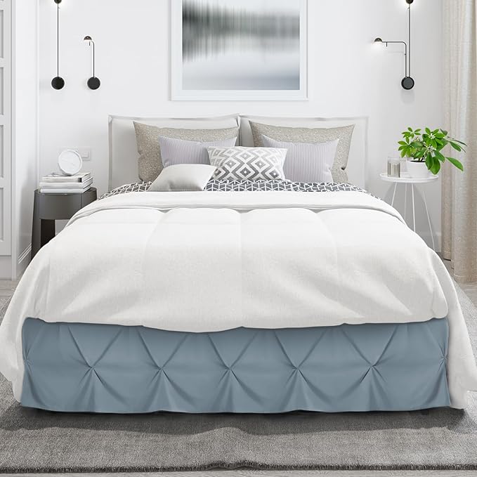 Nestl Stone Blue Bed Skirt Cal King Size, Pinch Pleat Cal King Bed Skirt, 14" Inch Drop Cal King Bedskirt, Hotel Quality Bed Skirts, Microfiber Bedskirt for Cal King Bed, Stone Blue Cal King Bed Skirt