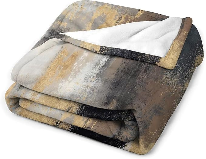Fashion Gradient Blanket, Modern Abstract Baroque Glod Grey Painting Strokes Pattern Soft Warm Cozy Plush Flannel Covers for Livingroom Bedroom Couch Chair Camping Travel Home Decor Tapestry 60x80in