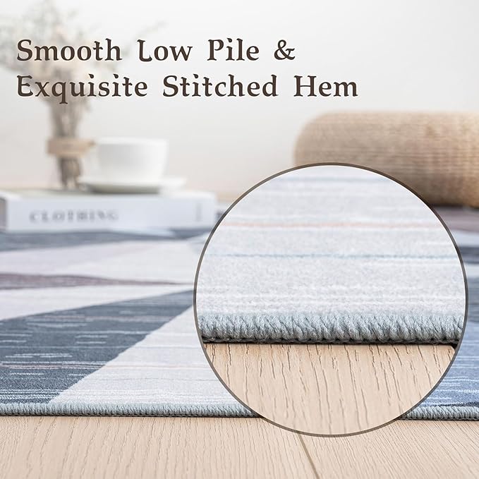 HOMFINE Washable Modern Area Rug - Geometric Style 6x9 Rugs for Living Room, Bedroom, Machine Washable Rug Soft Non Slip Non Shedding Area Rug - Blue, 6'x9'