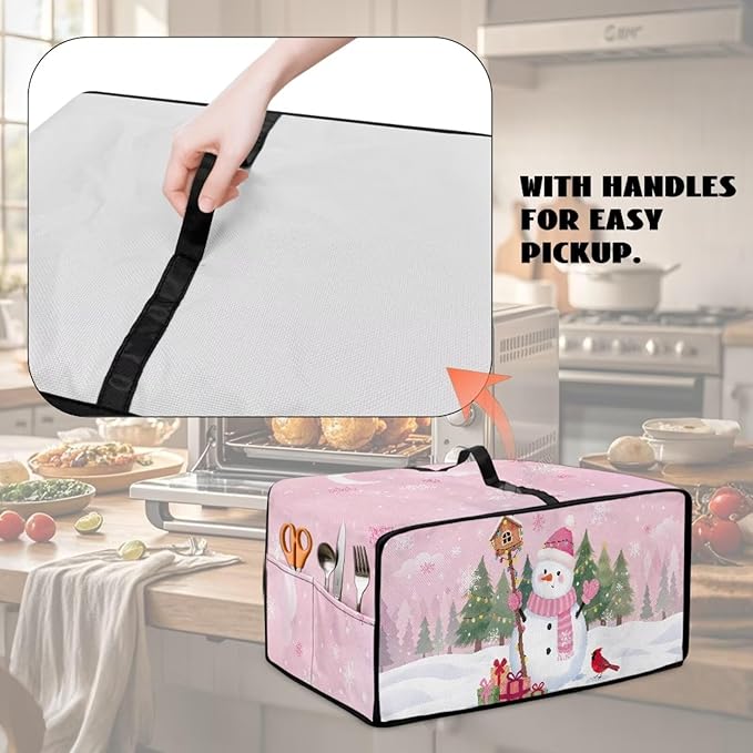 Convection Oven Dustproof Cover with Pockets Washable Toaster Oven Cover Winter Small Appliance Accessories for Kitchen Countertop Christmas Decor, Snowman Cardinal Snowflake Tree Print, M