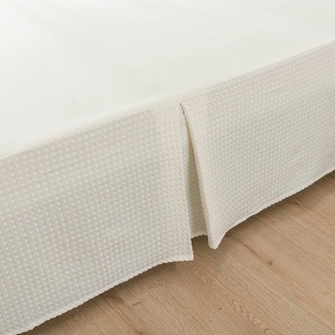 Twin Bed Skirt - Twin Size Bed Skirts 16 Inch Drop with Split Corners, Ivory Pleated Waffle Weave Bed Skirt, Tailored Dust Easy Fit, Machine Washable (16" Twin)