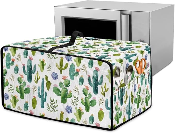 Watercolor Cactus Floral Print Toaster Oven Cover Waterproof Polyester-Linen Fabric Microwave Oven Dust Cover Foldable Kitchen Appliance Protector Dirt and Fingerprint Protection, L