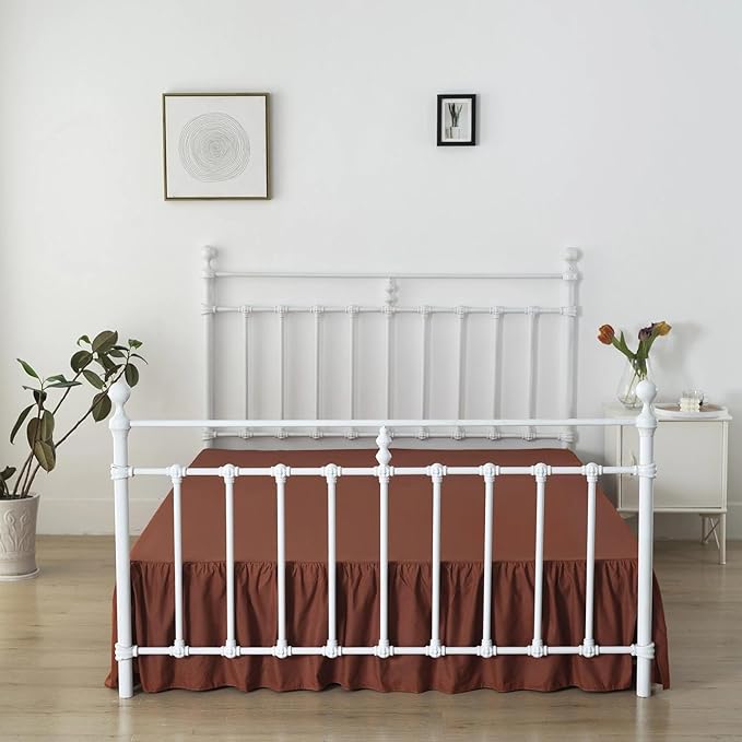 Bed Skirt Queen Size Ruffled Bed Skirt with Split Corners, 16 Inch Drop Dust Ruffle Bed Skirts with Platform, 16'' Queen, Rust