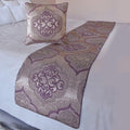 The HomeCentric King/Queen/Twin Purple Decorative King 90"x18" Bed Runner with 2 Pillow Cover, Damask & Quilted Bed Scarf on Jacquard Fabric - Embre Purple