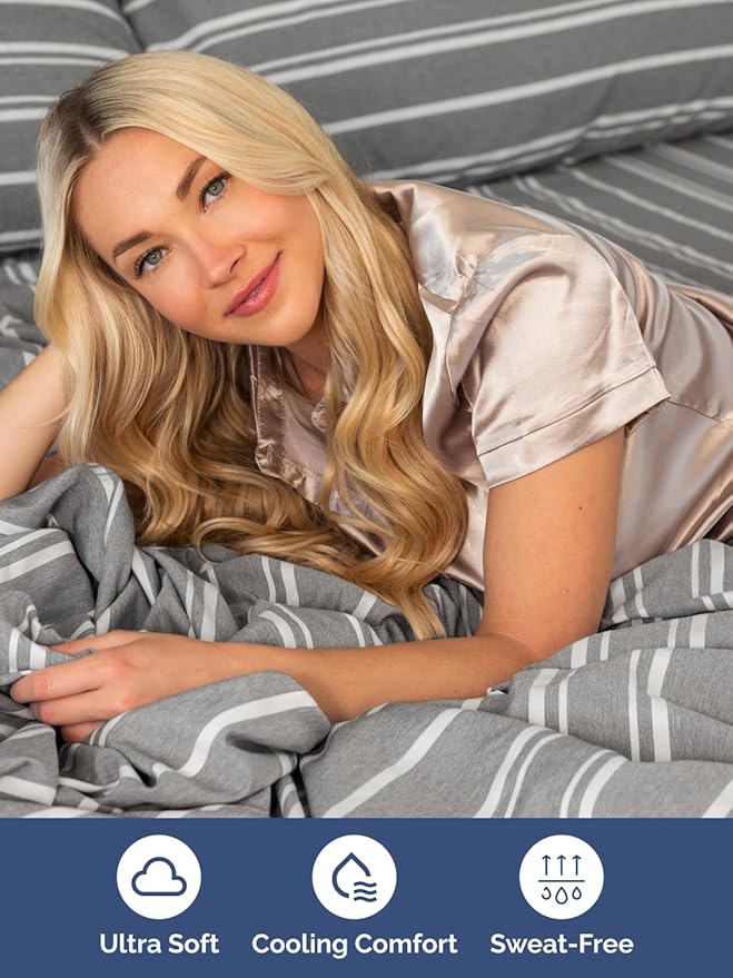 Extra Deep Pocket Queen Sheet Set - 4 Piece Breathable & Cooling Bed Sheets - Hotel Luxury Sheet Set - Ultra Soft, Wrinkle Free & Comfy - Fits Extra Deep Mattresses - Deep Pocket Grey Stripes 3 Sheets