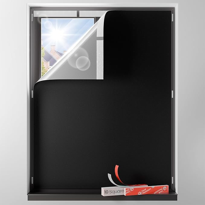 Sumobaby Blackout Curtains for Bedroom Portable 43"x48",No Drill Blackout Shades with Upgraded Hook&Loop Tapes,100% Black Out Window Cover,Thermal Insulated Blinds for Bedroom,Nursery(1 Panel,Black)