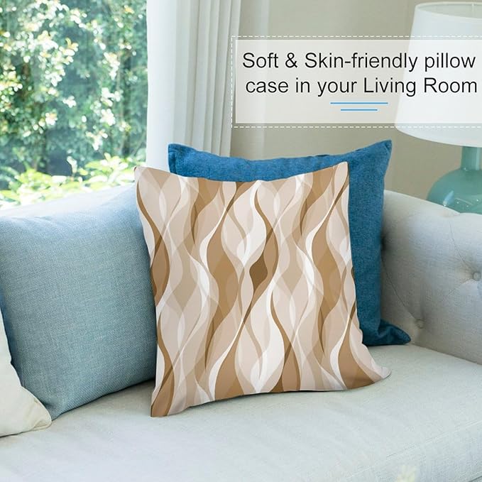 Cream Throw Pillow Covers Modern Abstract Cream and Grey Striped Decorations for Bedroom Living Room Farmhouse Sofa Pillows Bed Couch 18x18 Inch