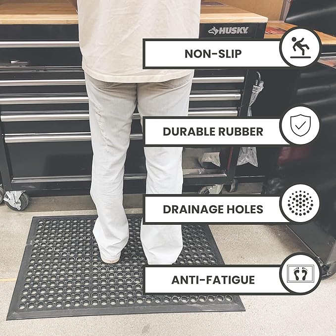 Envelor 4-Pack Anti Fatigue Rubber Floor Mat - Non-Slip Restaurant Mat with Drainage - 24 x 36 Inches