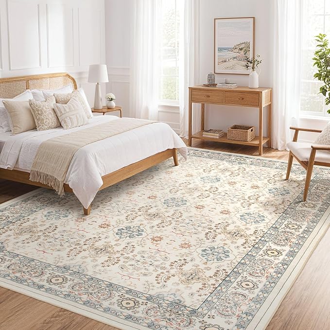 Vintage Living Room Area Rug 6x9 - Large Soft Washable Oriental Traditional Distressed Farmhouse Rugs for Bedroom - Indoor Floor Accent Carpet for Home Office House Decor - Multi