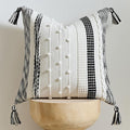 Boho Pillow Cover 18x18 Black - Handmade Woven Textured Throw Pillow Case with Cordings & Tassels, Decorative Accent for Couch Sofa Farmhouse Living Room Home Decor