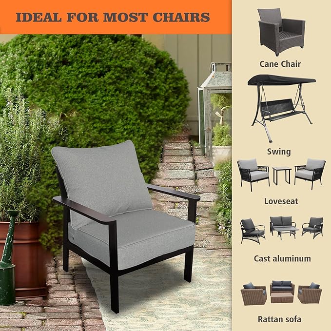 Goodgoods 22x24 inch Outdoor/Indoor Deep Seat Patio Cushions Set of 2 Resilient Foam Filling Water Repellent Stain-Resistant UV Resistant Weather Resistant Deep Seat Bottom Light Gray