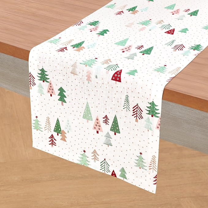 Solino Home Christmas Table Runner 120 Inches Long - 100% Pure Linen Print Table Runner 14 x 120 Inch - Handcrafted and Machine Washable - Modern Christmas, New Year