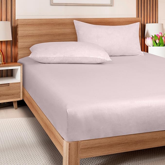 ROYALE LINENS 300 Thread Count 100% Long Staple Combed Cotton Fitted Sheet Twin - Super Soft Deep Pocket Bottom Sheet - Fitted Sheets Only - Elastic Sheets (Twin, Lavender)