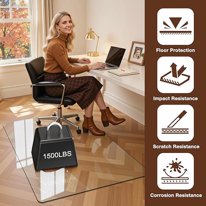 Antok Tempered Glass Chair Mat, 45"x55" Office Chair Mat for Carpet & Hardwood Floors, Heavy Duty 0.2" Desk Chair Mat for Smooth Rolling at Home or Office