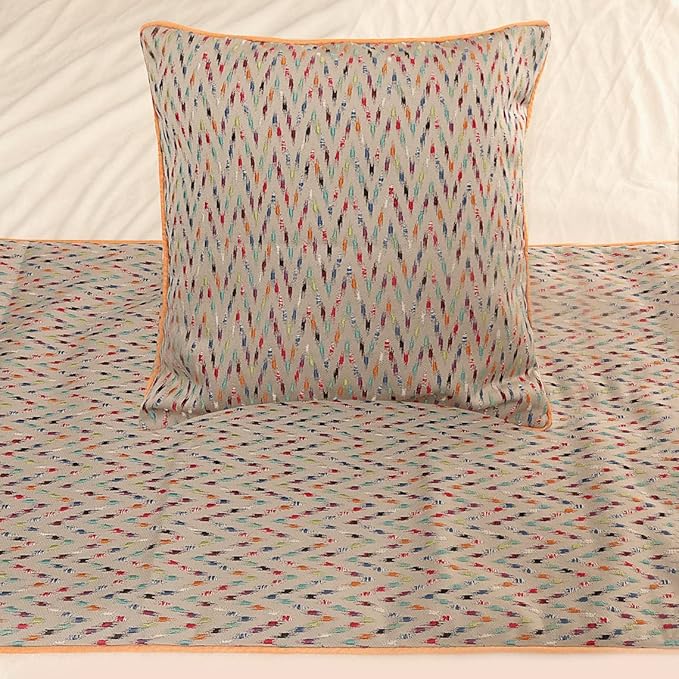 The HomeCentric King Queen Twin Beige & Multicolor Luxury CA King 86"x18" Bed Runner Without Pillow Cover, Chevron Embroidery Bed Scarf on Jacquard Embroidered Fabric - Happy Chevy